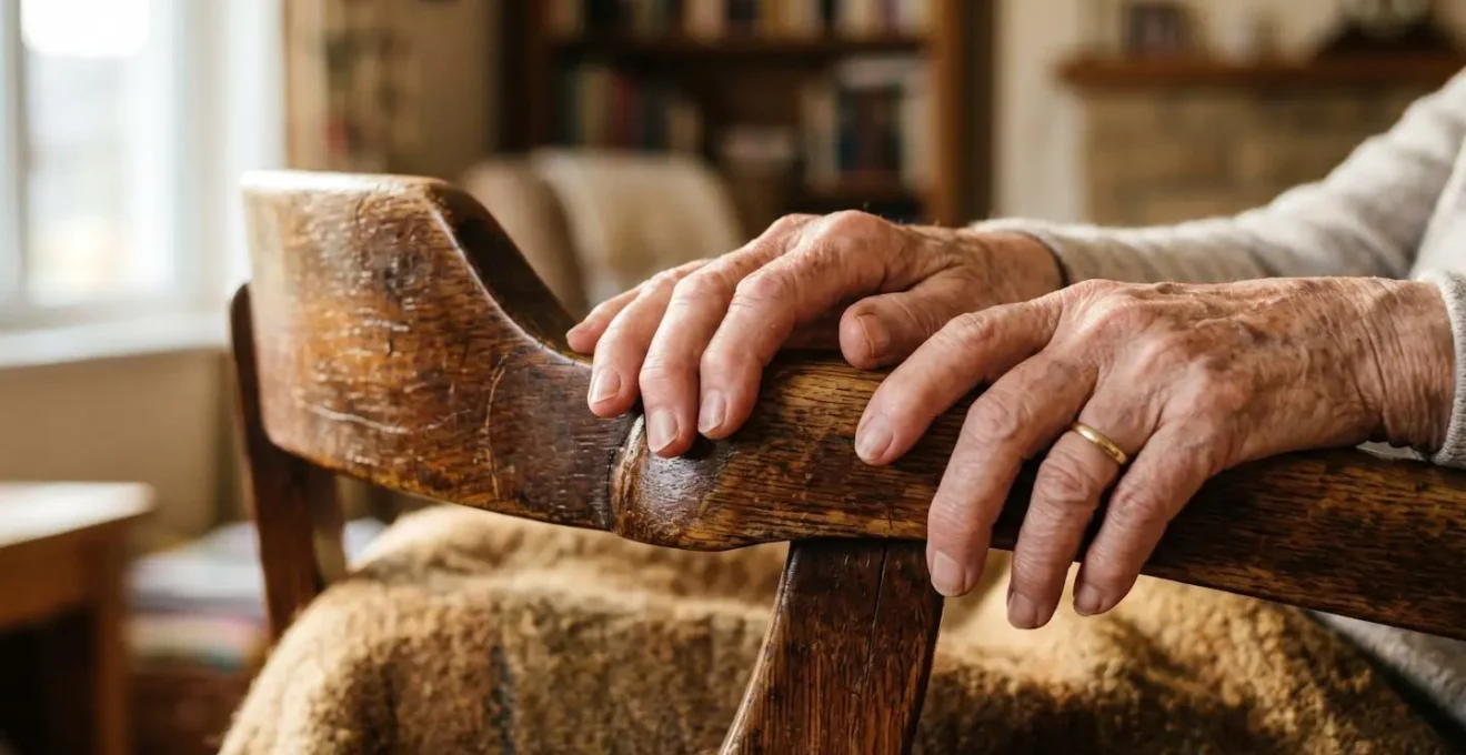 Editorial close-up of antique wooden chair showing natural aged patina and craftsmanship detail