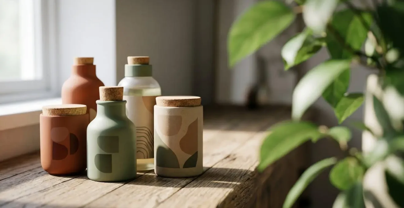Symbolic arrangement of eco-friendly soap containers for graywater-safe home use