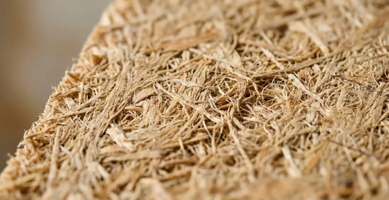 Close-up detail of natural breathable insulation material texture showing fibrous structure