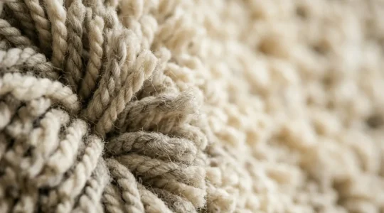 Close-up view of high pile rug fibers showing texture and depth, emphasizing allergen trapping capacity