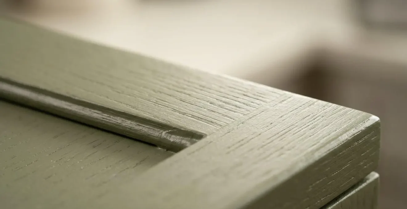 Extreme close-up macro photograph showing high-quality cabinet material texture and craftsmanship details