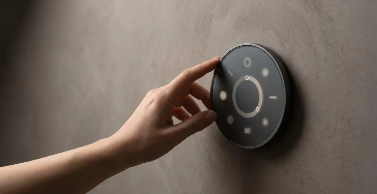 Elegant wall-mounted smart home control panel integrated seamlessly into modern interior design