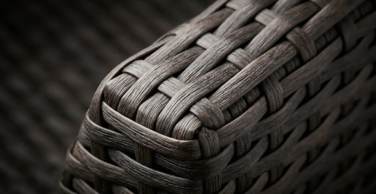 Close-up of high-density polyethylene wicker weave showing detailed texture and finish
