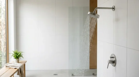Professional installation of modern water-efficient showerhead maintaining optimal pressure