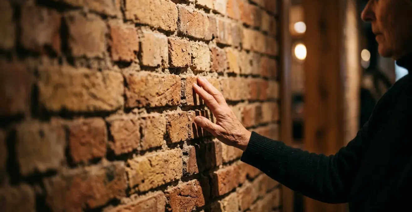 Exposed brick wall illuminated by dramatic grazing light showing enhanced texture and deep shadows